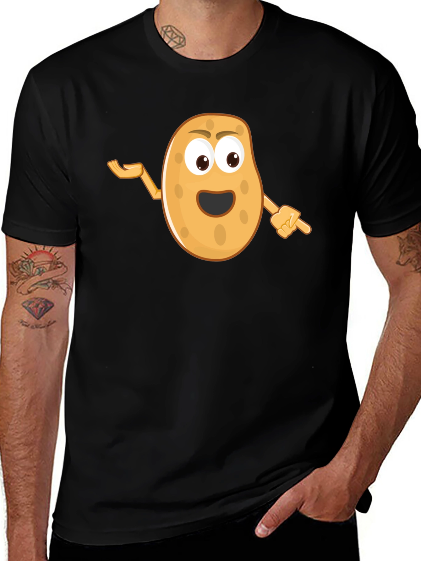 Variant 25 of Funny Potato Cartoon Black T-Shirt
