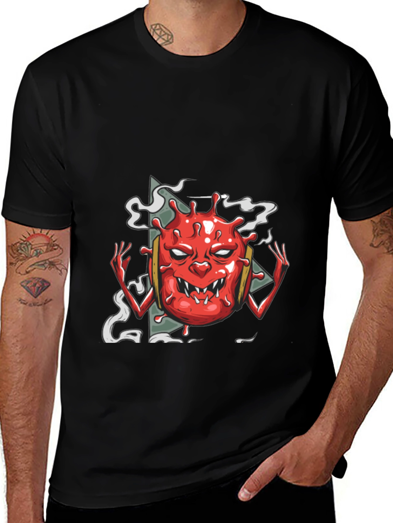 Variant 19 of Red Monster Graphic Tee - Men's Black T-Shirt