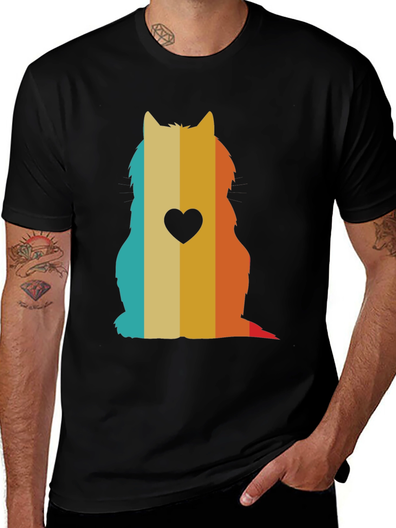 Variant 24 of Retro Cat Silhouette T-Shirt - Heart Accent
