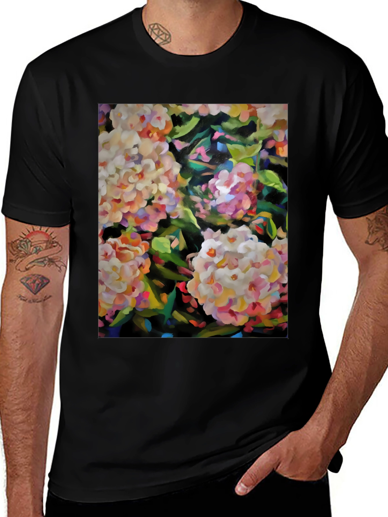 Variant 23 of Floral Art Graphic Tee - Stylish Black T-Shirt