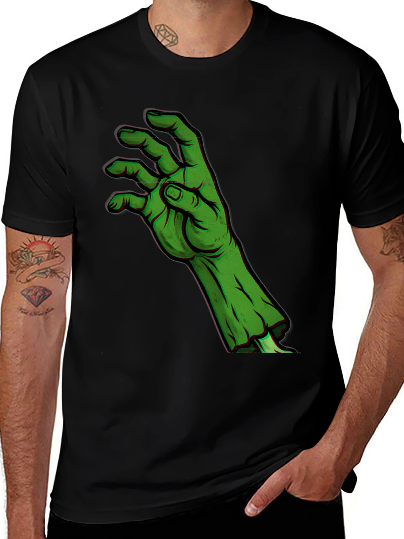 Black Zombie Hand Graphic T-Shirt - Horror Halloween Style main image