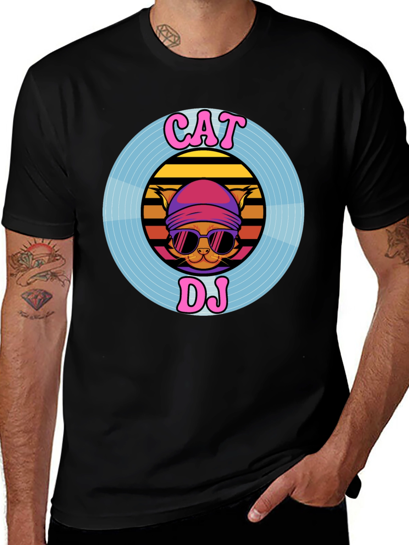 Cat DJ Graphic T-Shirt - Retro Style