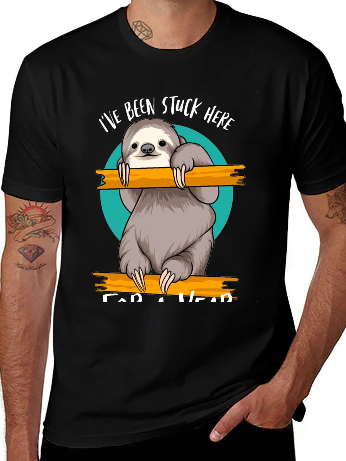 Variant 21 of Stuck Here Sloth Graphic Tee - Relaxed Fit