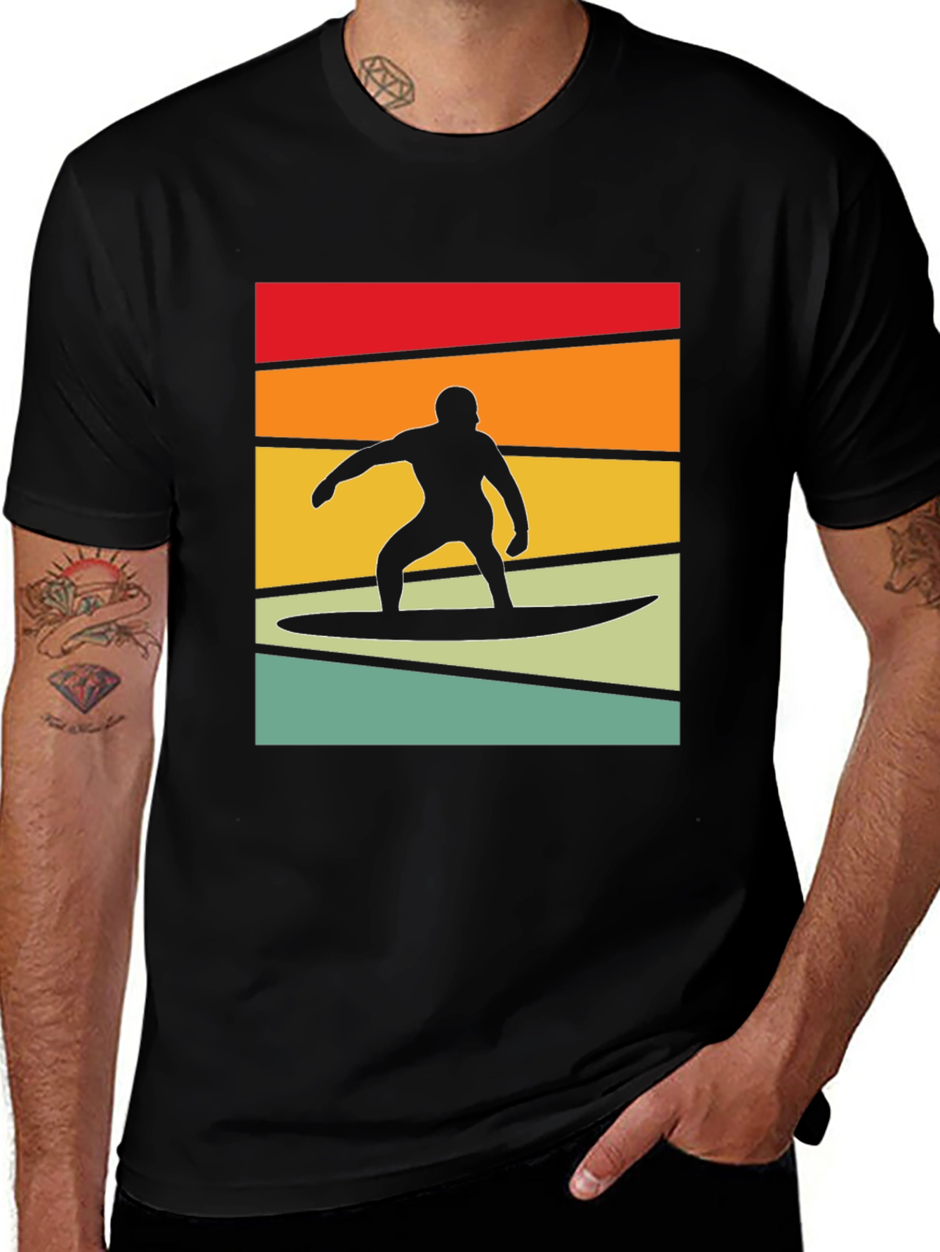 Variant 30 of Retro Surfer Graphic Tee - Black Cotton Blend T-Shirt