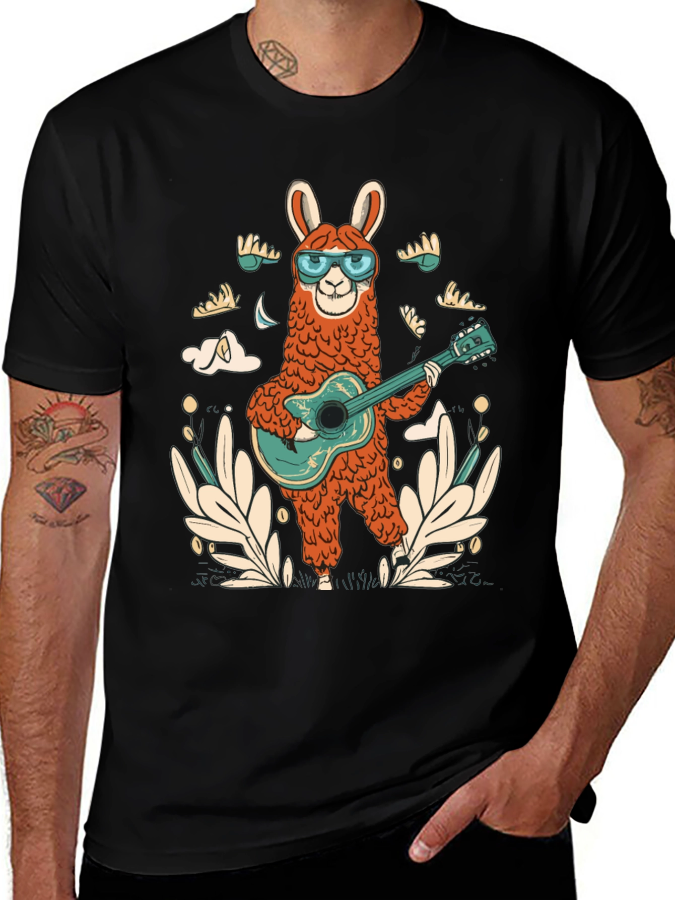 Cool Llama Guitarist Graphic Tee