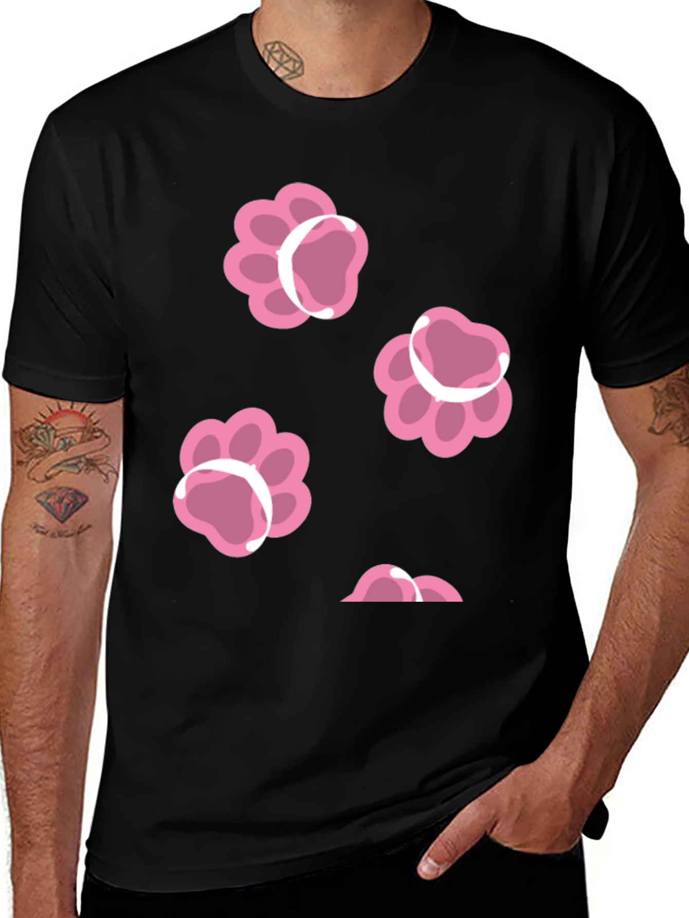 Variant 6 of Pink Paw Print Black T-Shirt