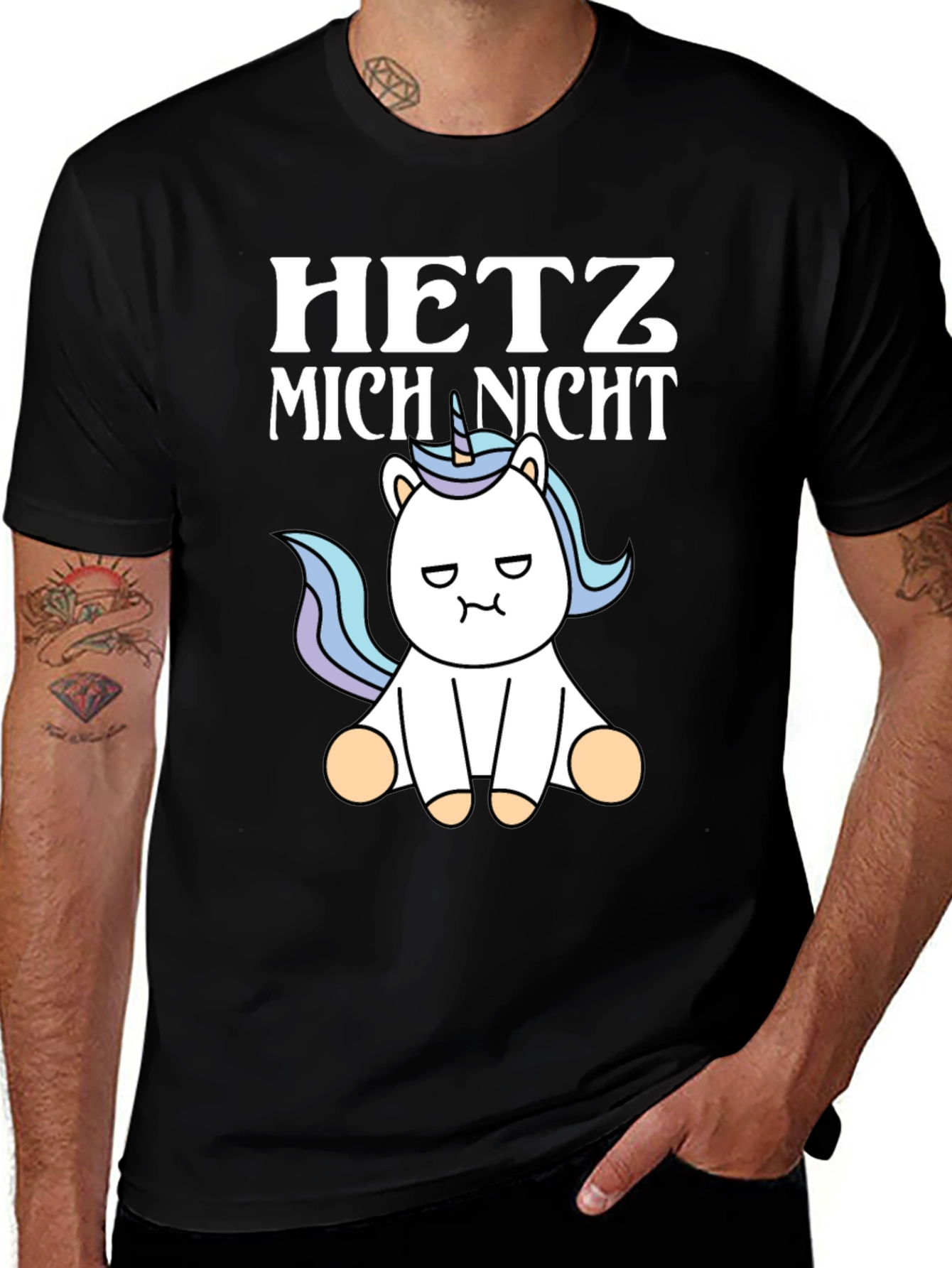 Variant 22 of Hetz Mich Nicht Unicorn Graphic Tee - Black