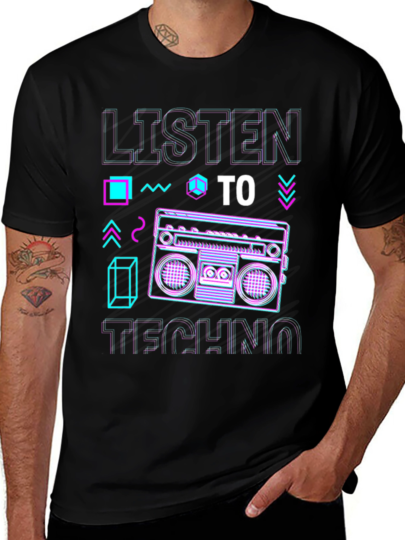 Variant 18 of Listen to Techno Retro Boombox Graphic Tee