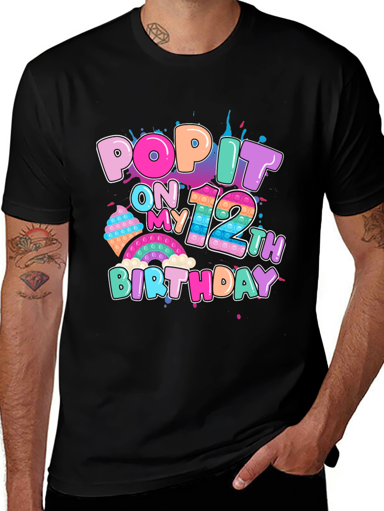 Variant 14 of Pop It On My 12th Birthday T-Shirt - Black 