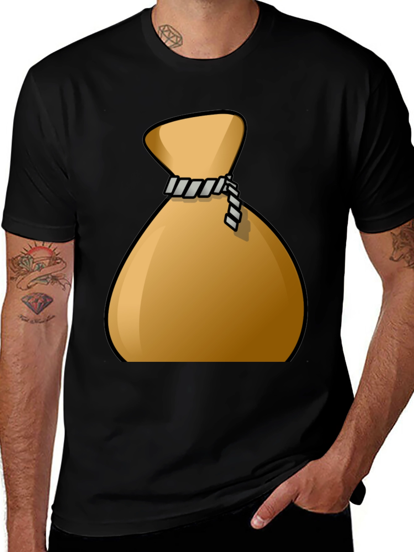 Variant 7 of Money Bag Graphic Tee - Black Cotton T-Shirt