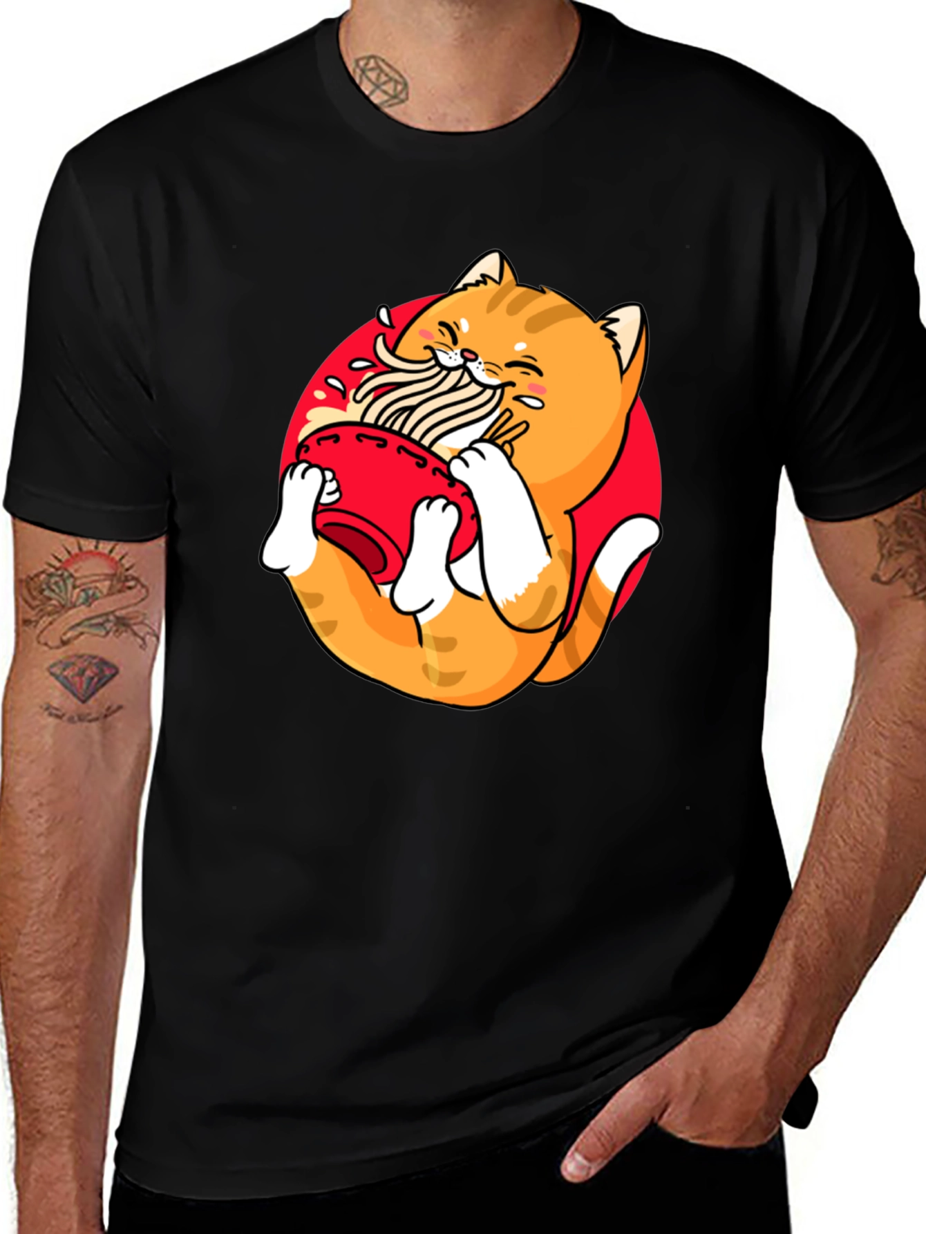 Variant 15 of Ramen Cat Graphic Tee - Unique Black T-Shirt