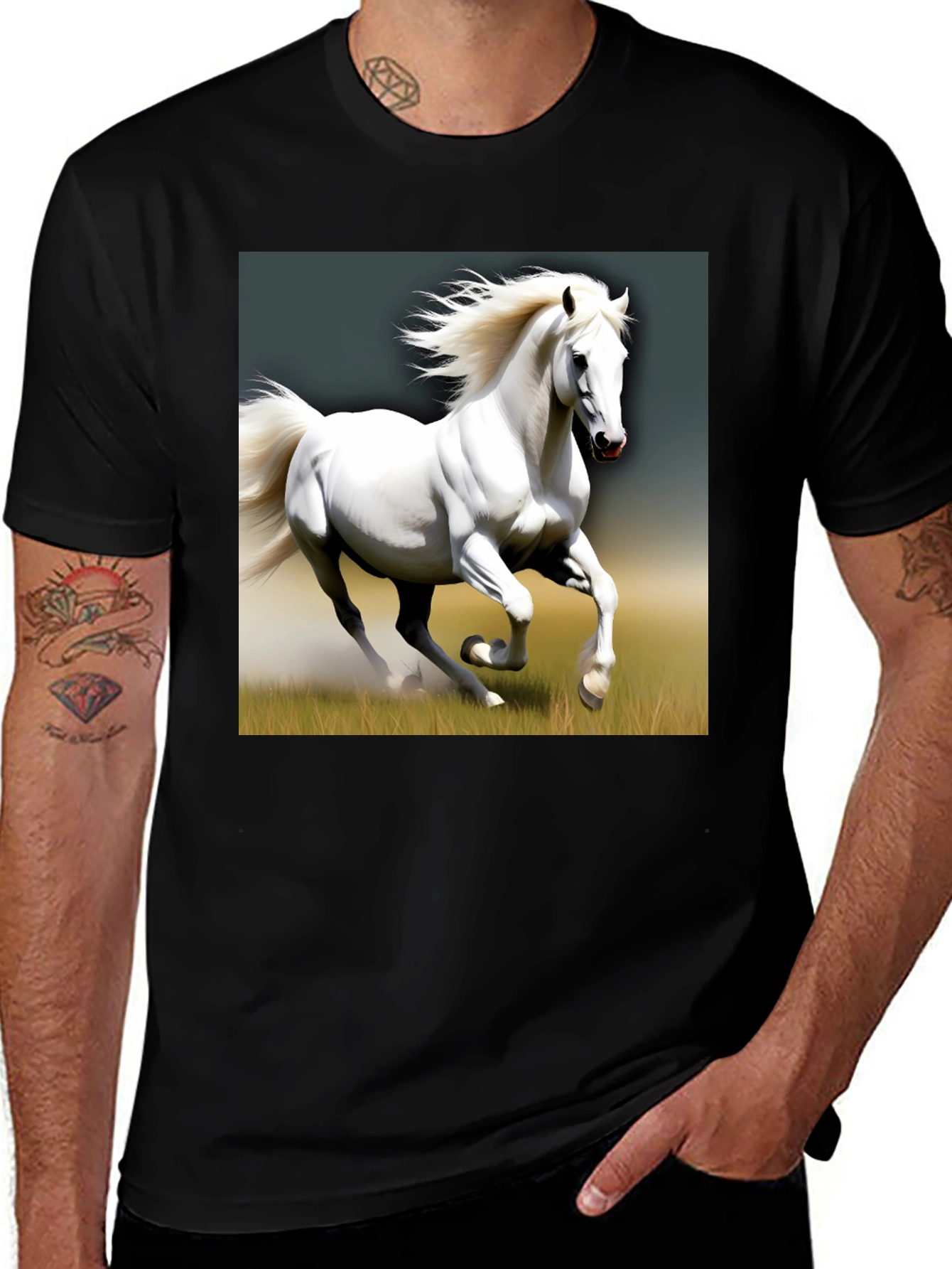 Variant 12 of White Horse Graphic Tee - Stylish Cotton Comfort