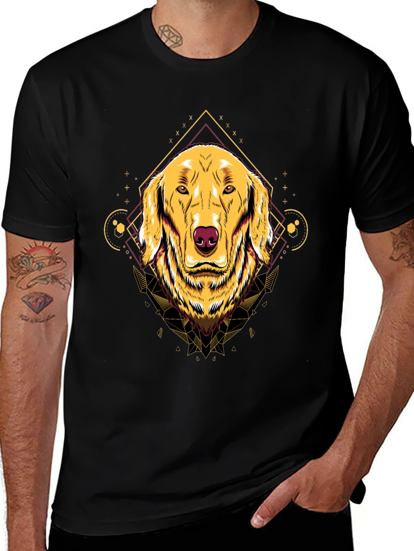 Variant 11 of Geometric Golden Retriever Graphic Tee