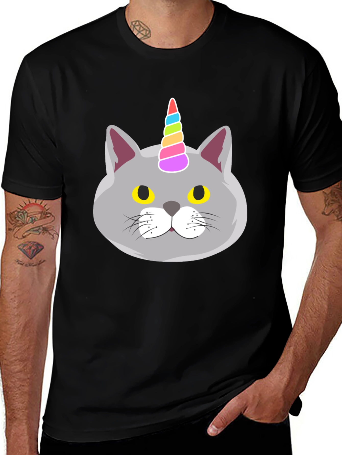 Variant 12 of Unicorn Cat Graphic Tee - Men's Black T-Shirt