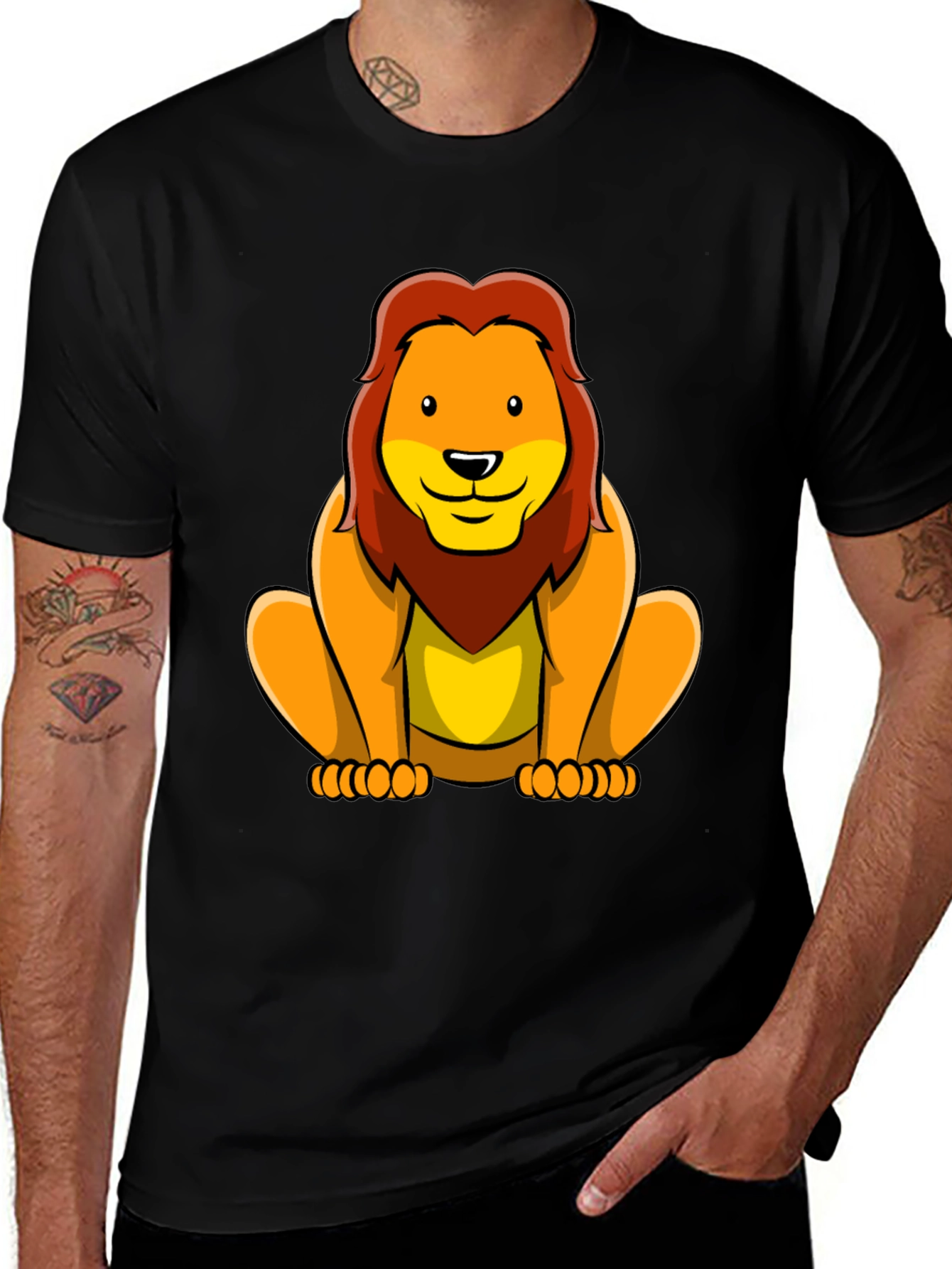 Variant 28 of Lion Cartoon Graphic Black T-Shirt