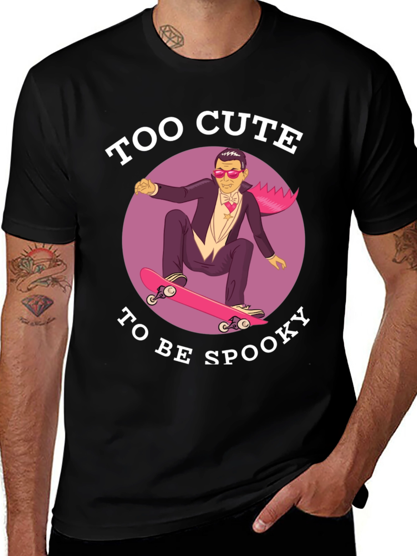 Variant 19 of Too Cute To Be Spooky Skateboard Dracula Graphic Tee