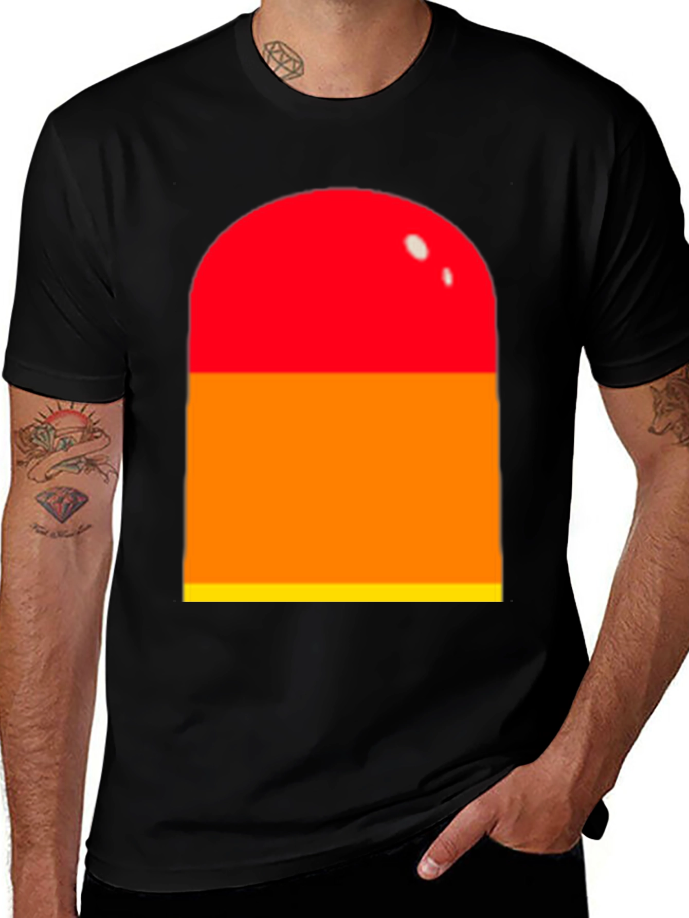 Variant 10 of Retro Color Block Tee - Red, Orange, Yellow Graphic T-Shirt