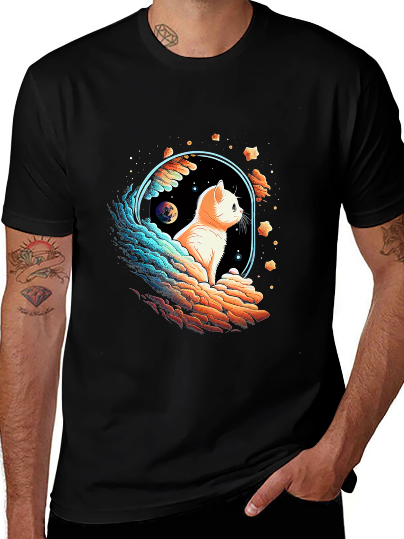 Variant 29 of Cosmic Cat Graphic Tee - Black T-Shirt