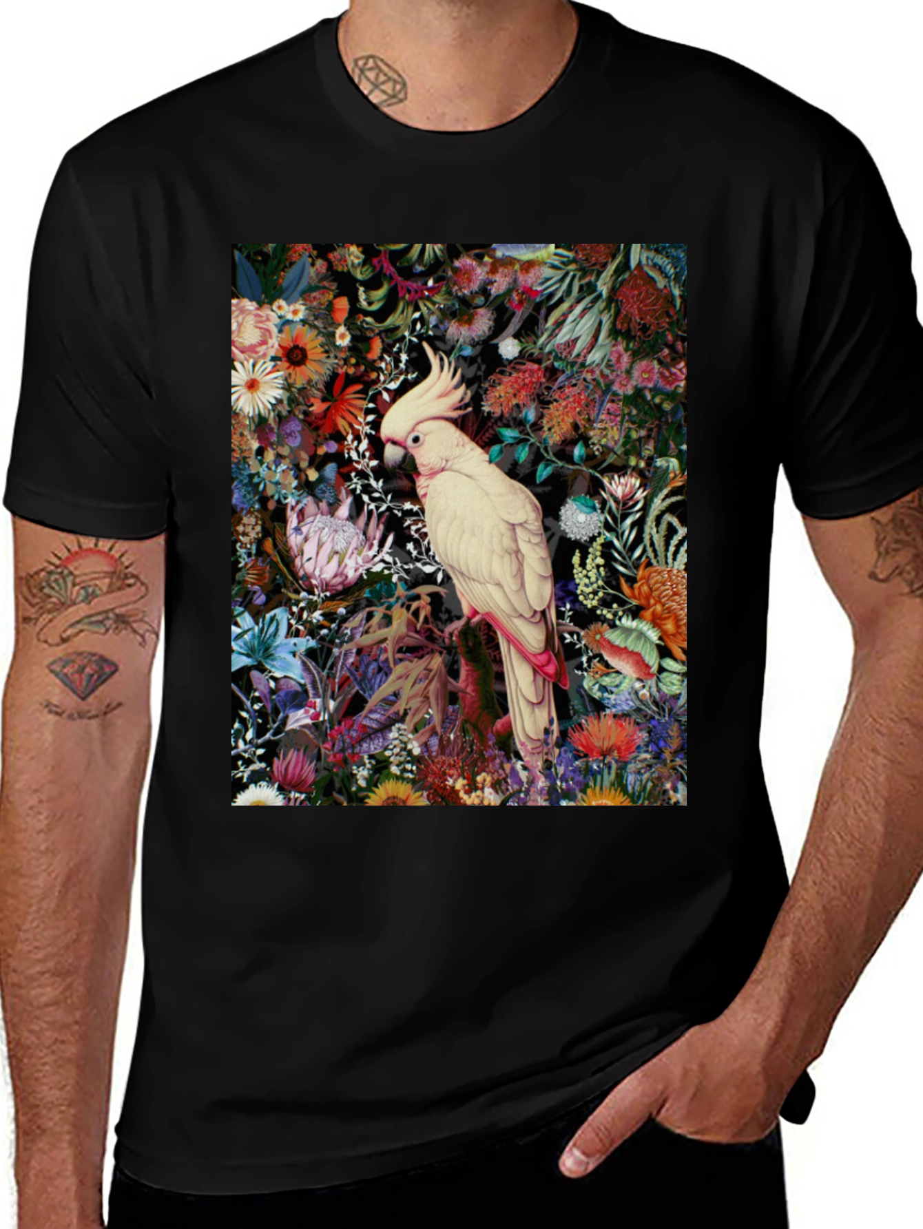 Variant 23 of Floral Cockatoo Print Tee - Unique Graphic T-Shirt