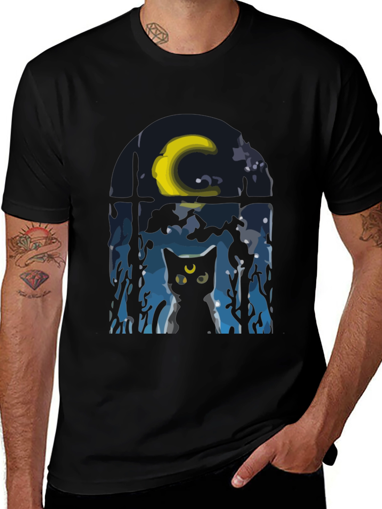 Black Cat Window Graphic Tee - Stylish & Unique