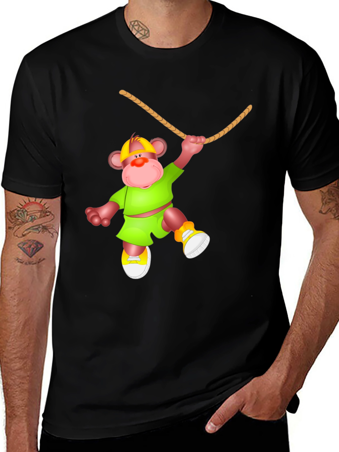 Variant 23 of Monkey Cartoon Graphic Black T-Shirt