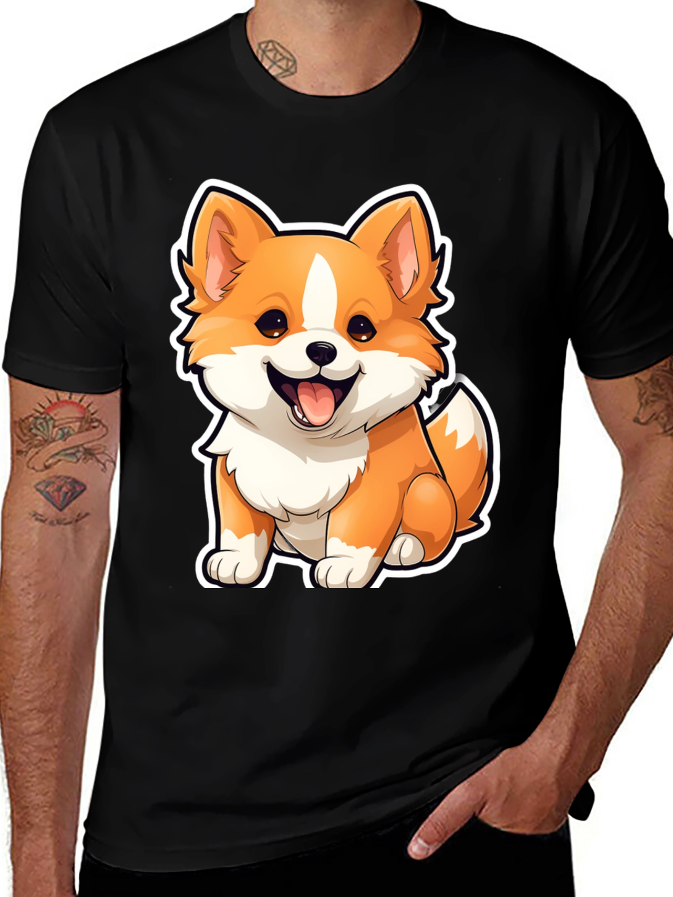 Variant 6 of Cute Corgi Cartoon Graphic Tee - Black
