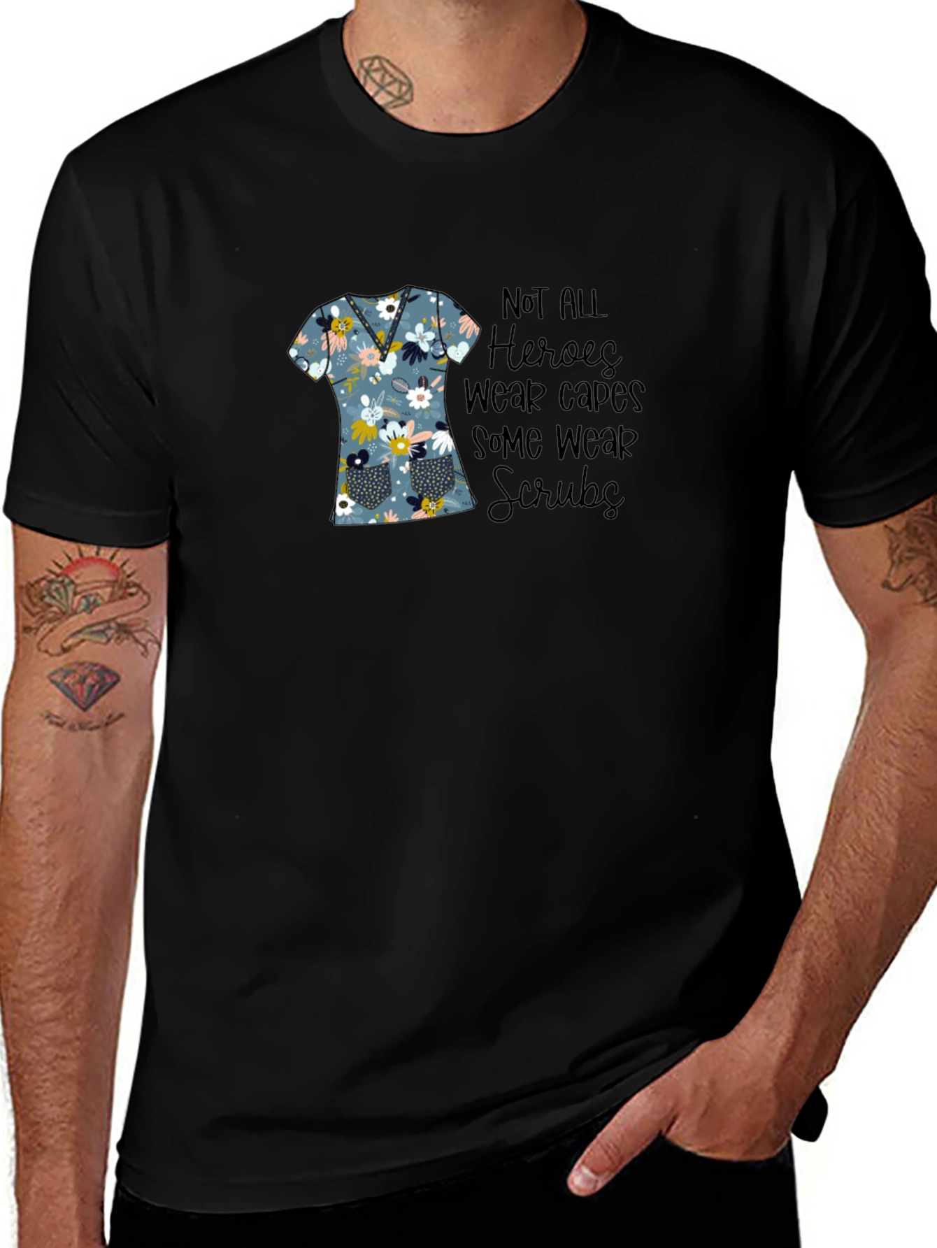 Variant 10 of Floral Scrubs T-Shirt - Hero Nurse Tee