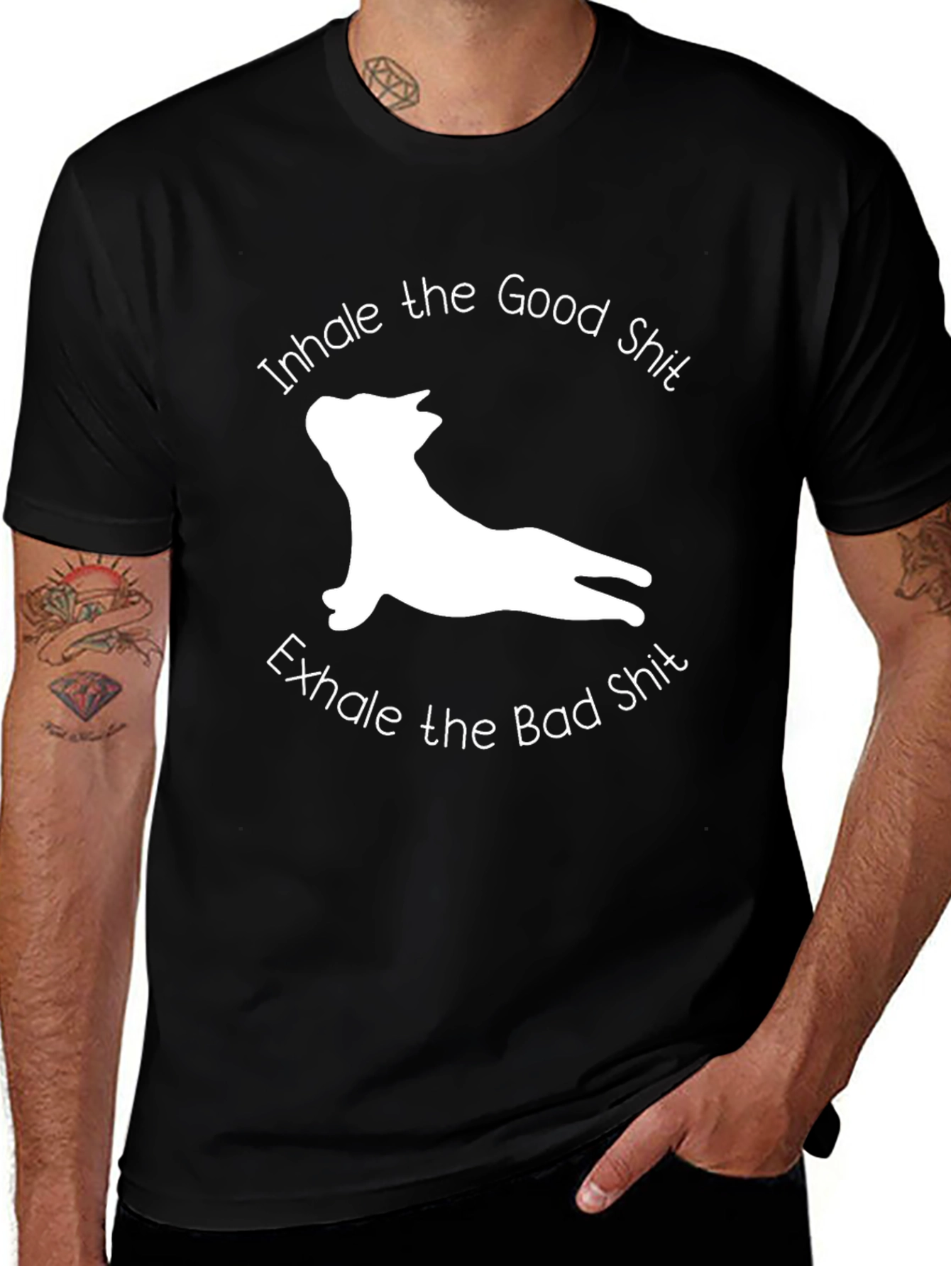 Variant 22 of Yoga Dog Black T-Shirt - Inhale the Good, Exhale the Bad!