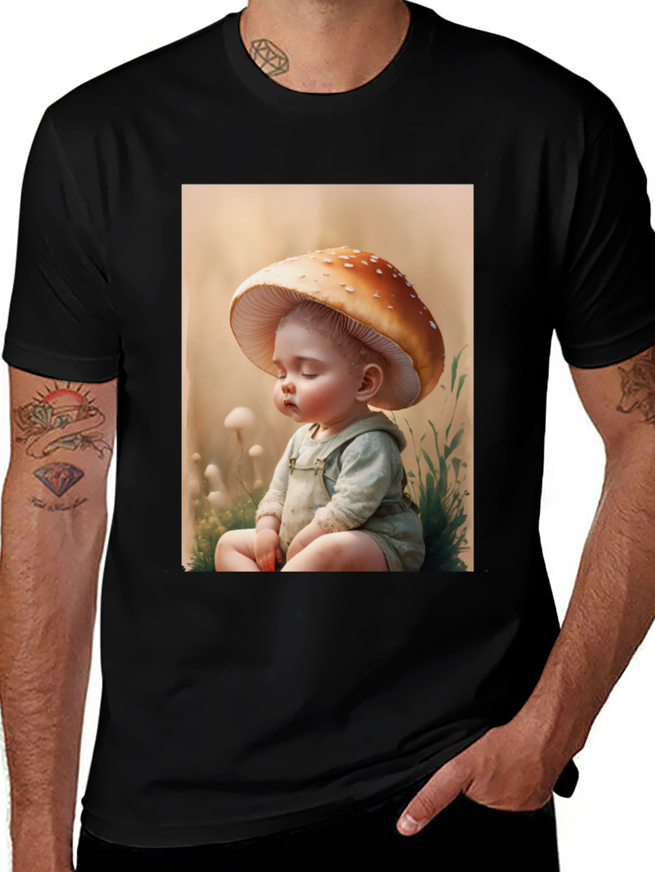 Black Mushroom Baby Graphic Tee - Unique Design main image