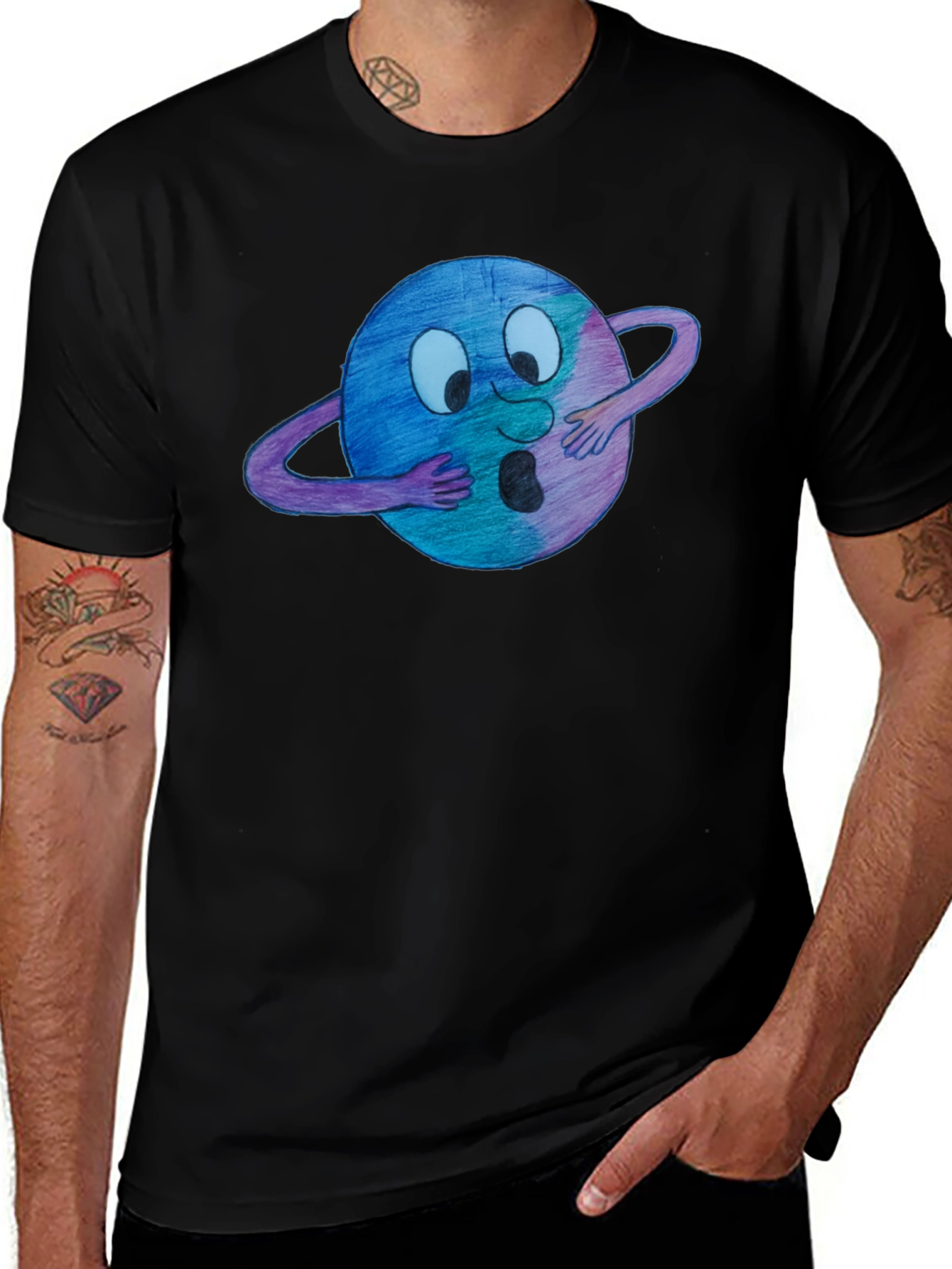 Black Cartoon Planet T-Shirt main image