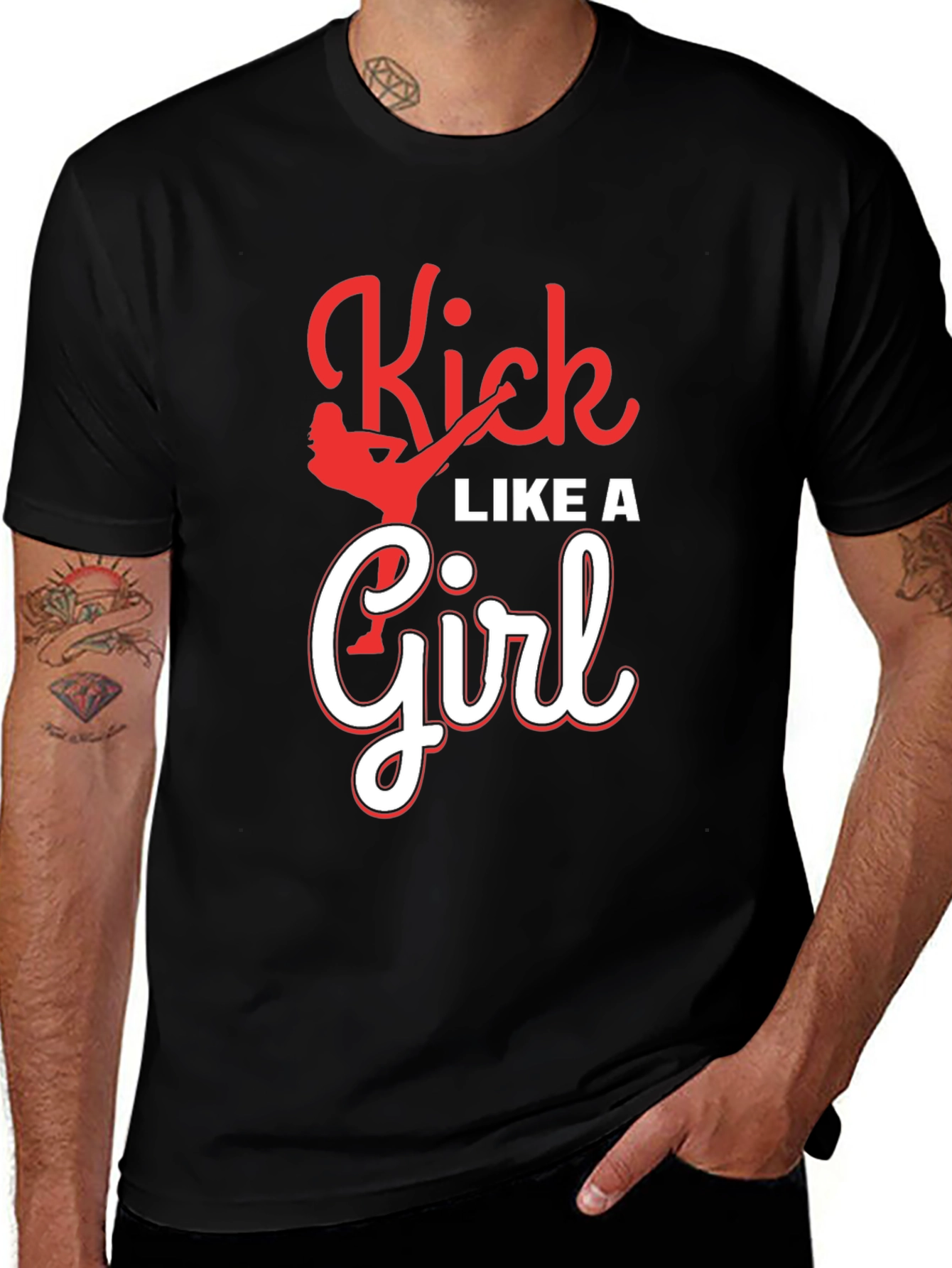 Variant 11 of Kick Like a Girl T-Shirt - Black Cotton Tee