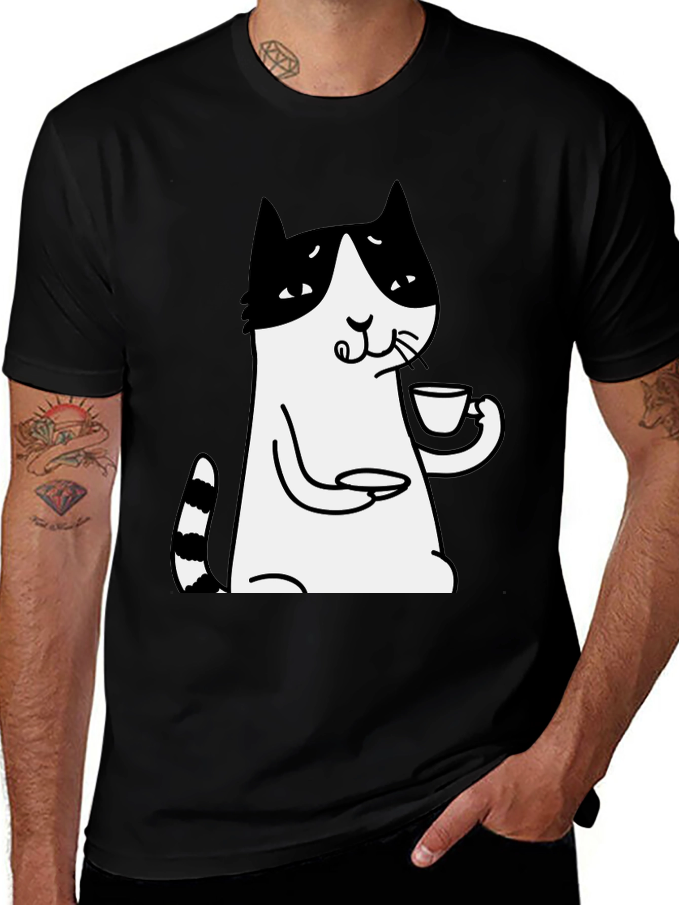 Variant 12 of Cat Lover T-Shirt - Drinking Tea Funny Tee