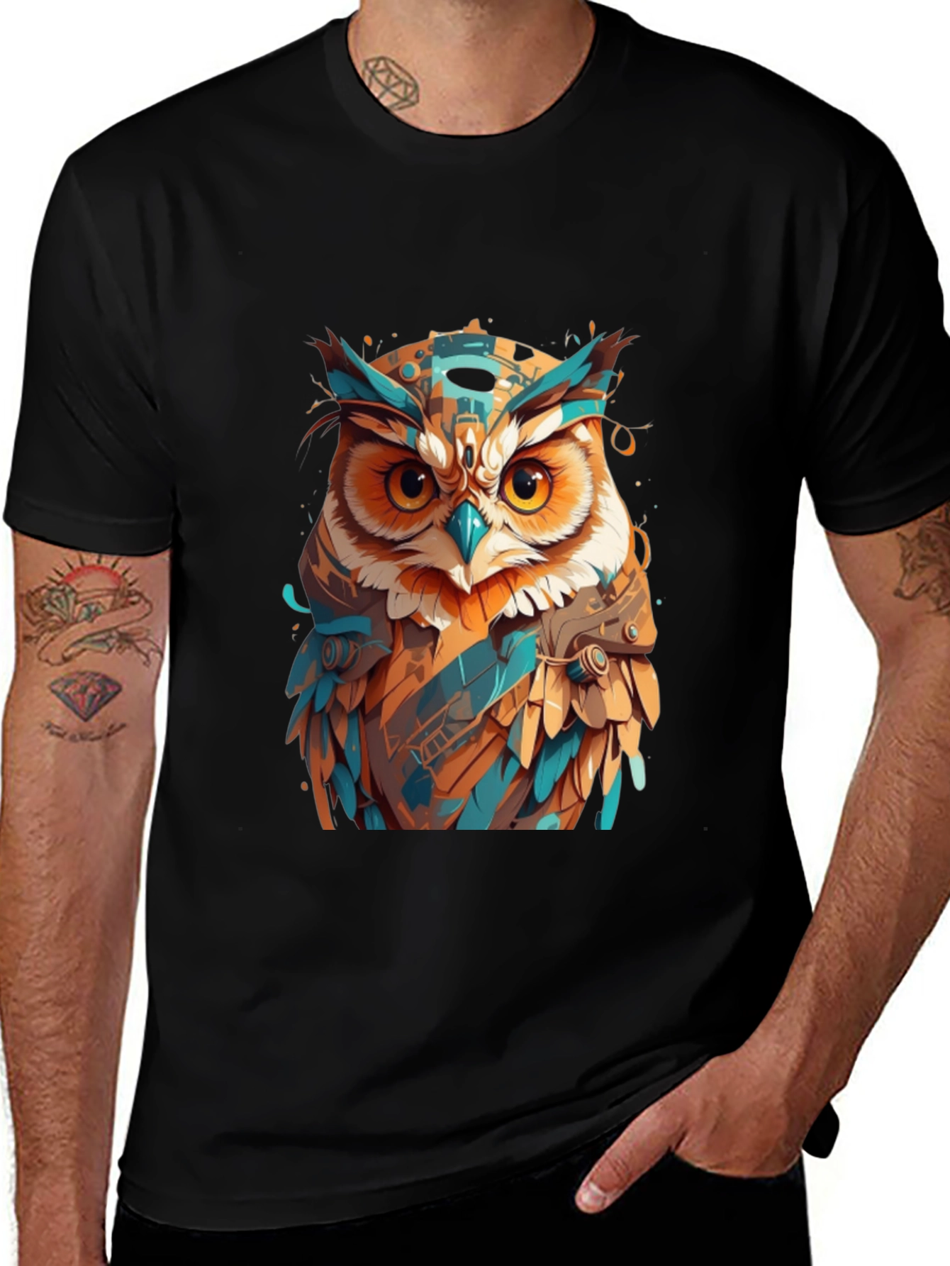 Variant 24 of Owl Graphic Print Men's Black T-Shirt
