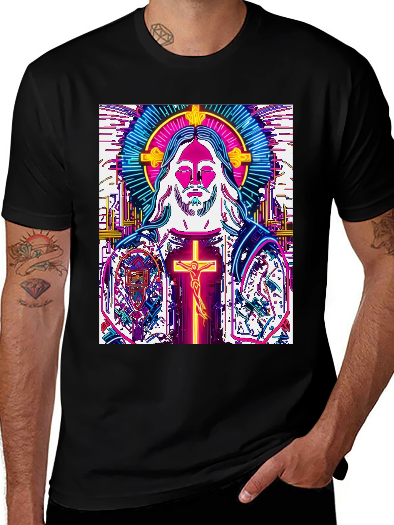 Variant 7 of Neon Jesus Graphic Tee - Religious Style