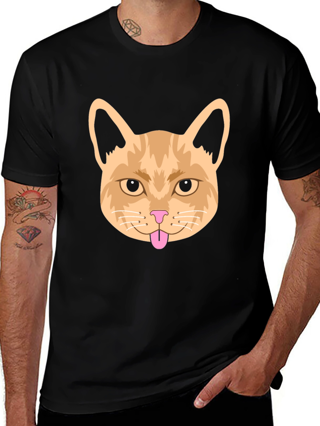 Variant 23 of Funny Cat Face Graphic Tee - Black