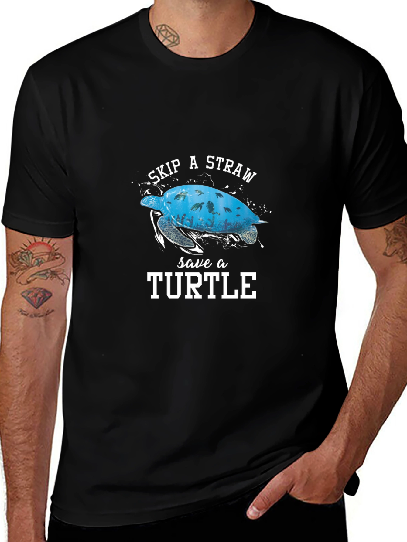 Variant 24 of Skip a Straw Save a Turtle Black T-Shirt