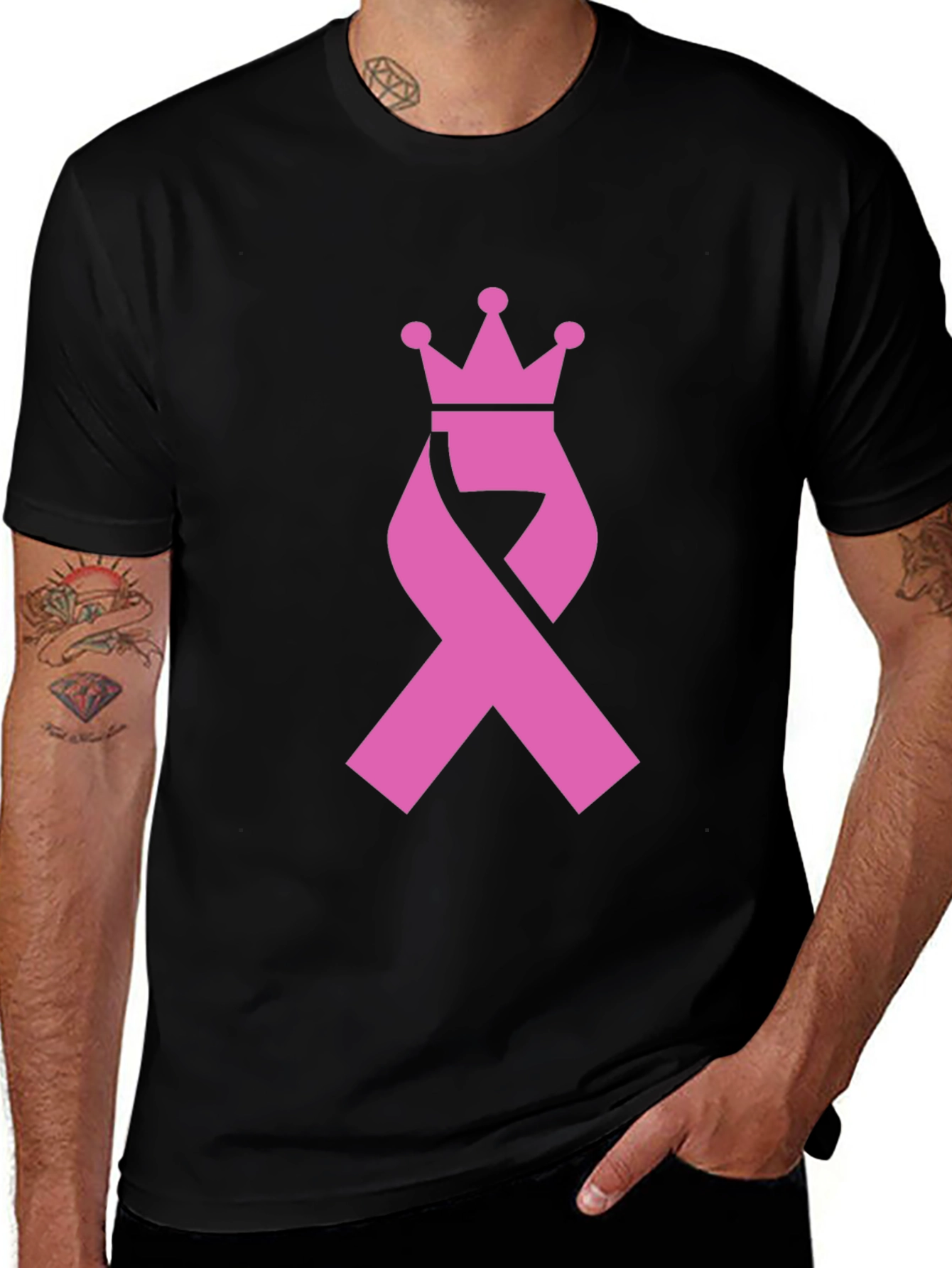 Variant 2 of Pink Ribbon Crown Graphic Tee - Black