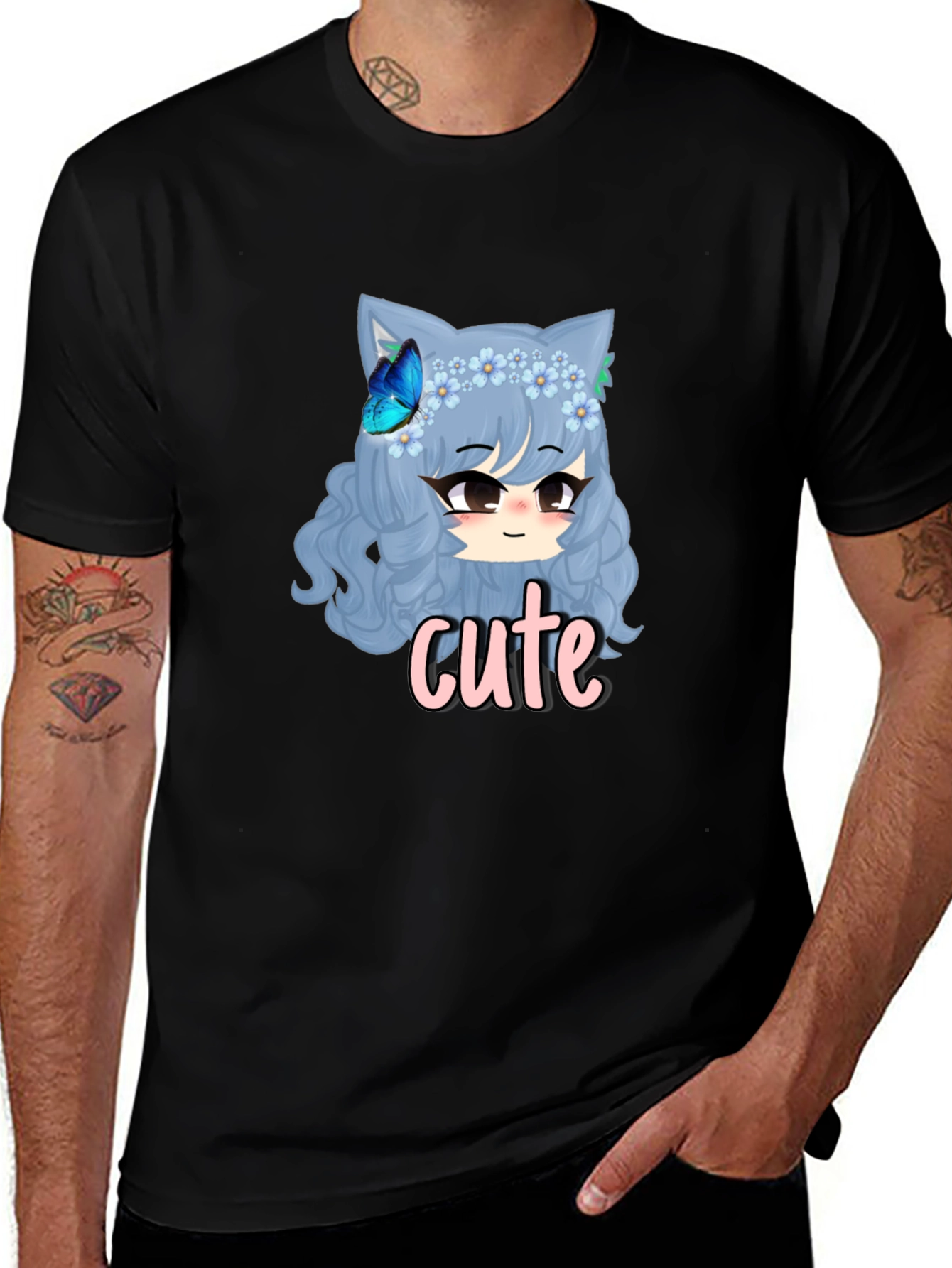 Cute Anime Girl Graphic Black T-Shirt
