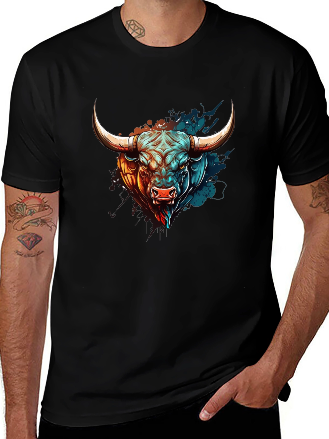 Variant 26 of Bull Graphic Print T-Shirt - Mens Black Tee