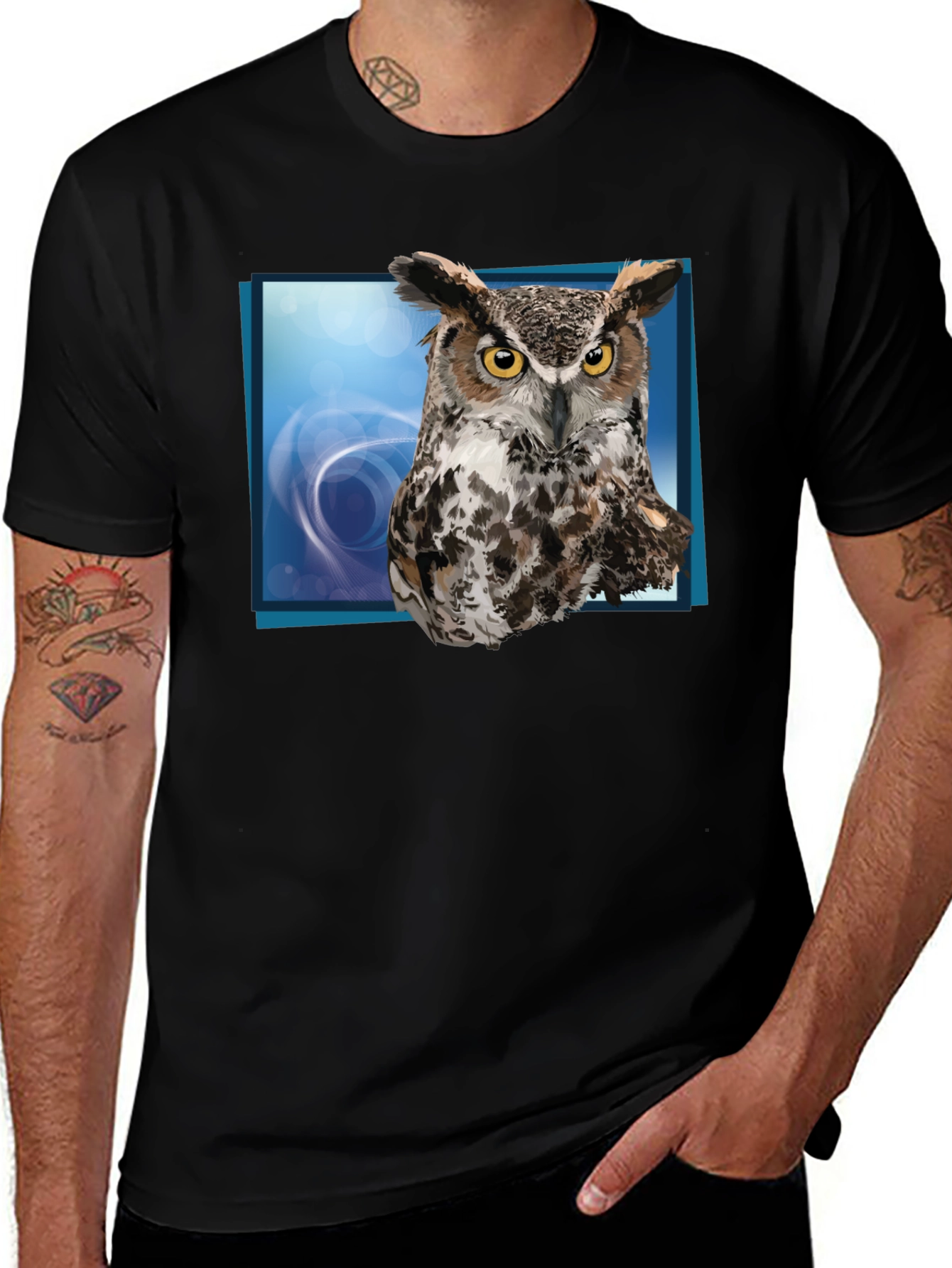 Variant 17 of Owl Graphic Print Black T-Shirt
