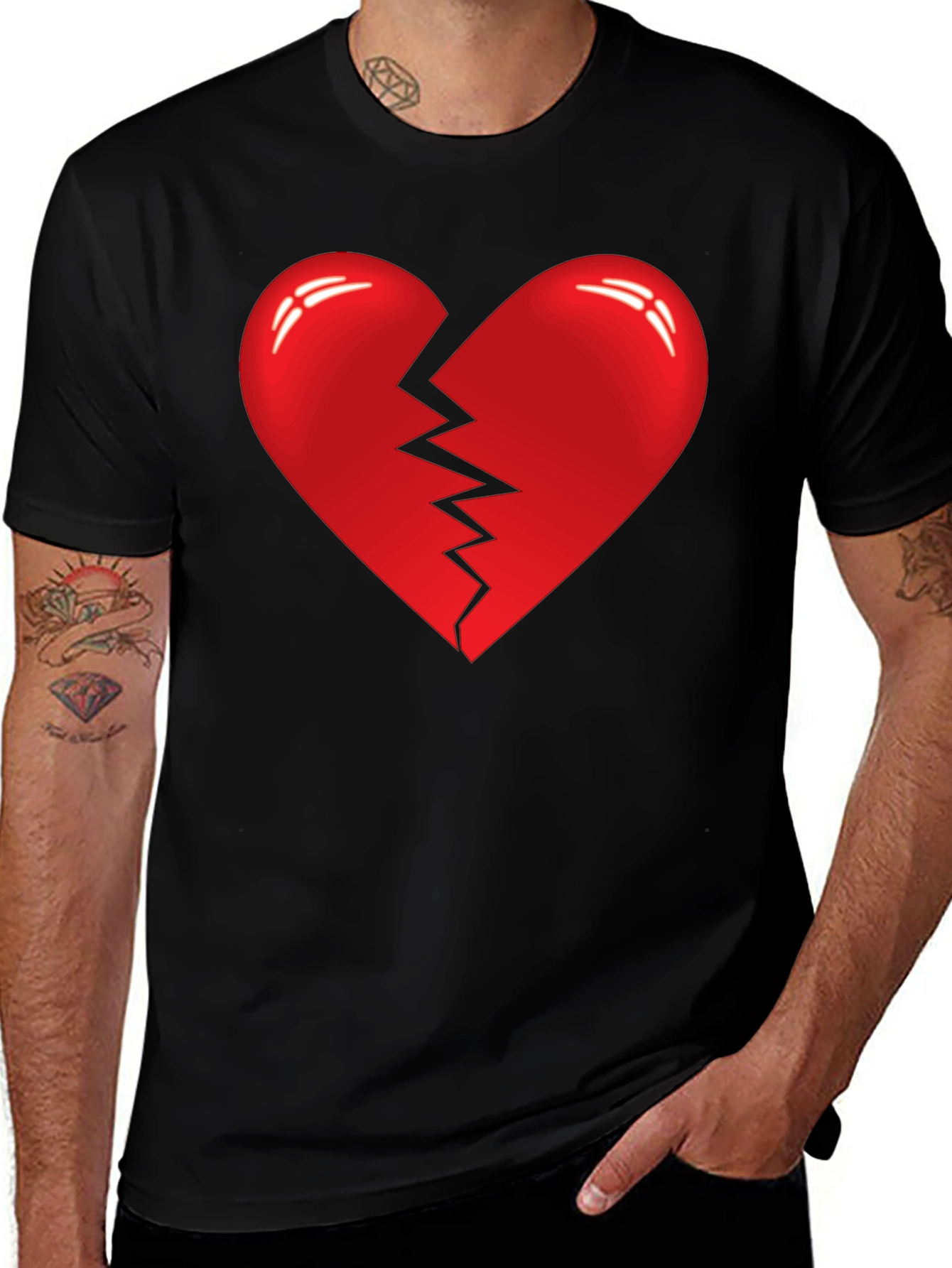Variant 28 of Broken Heart Graphic Tee - Black Casual T-Shirt
