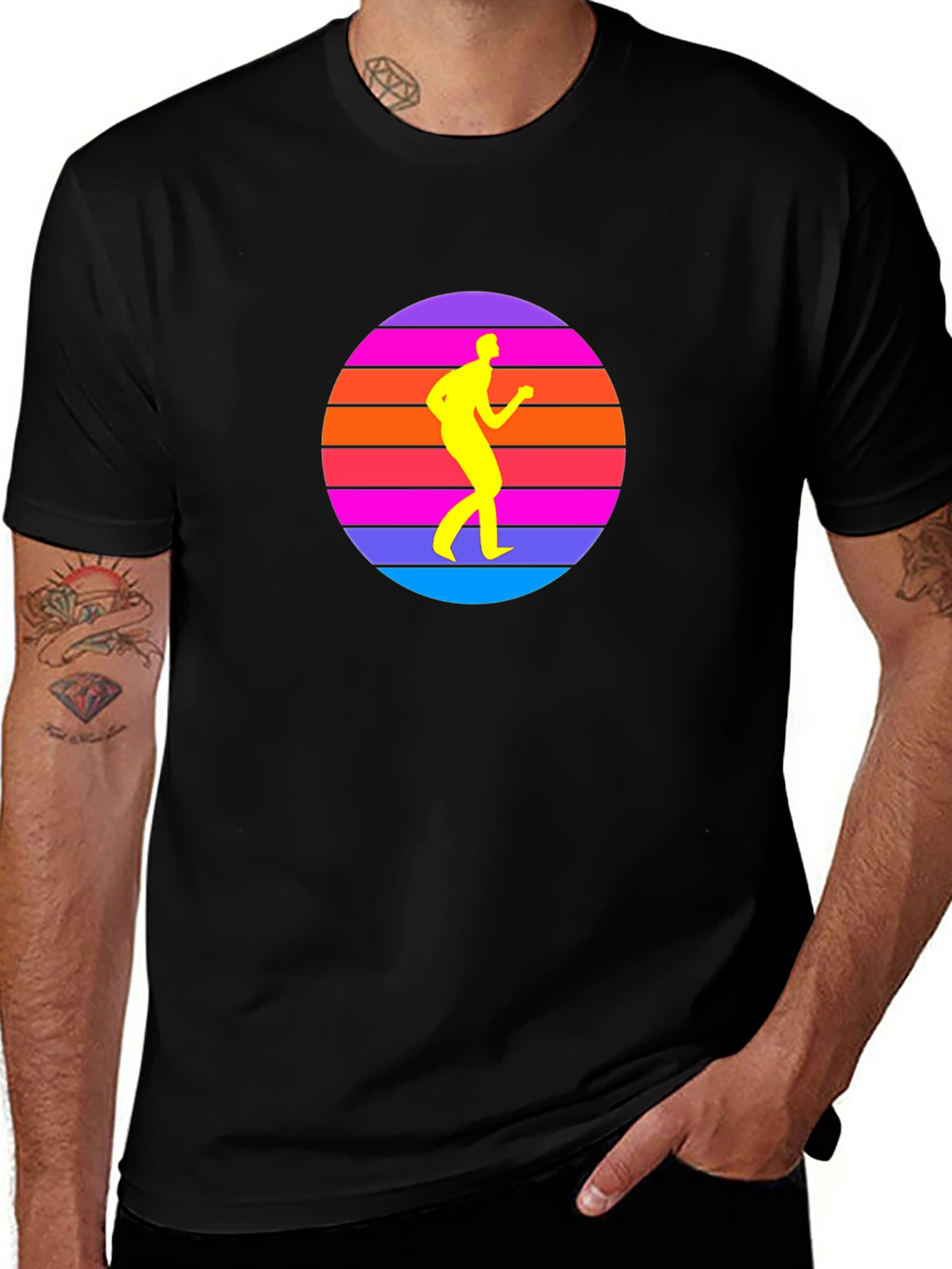 Retro Sunset Dancer Black T-Shirt
