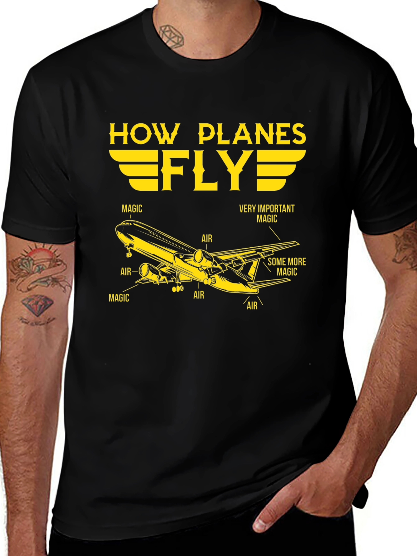 Variant 15 of How Planes Fly Black T-Shirt - Magic & Air Design
