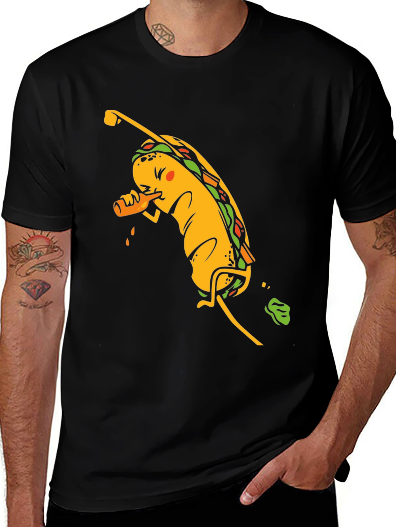 Variant 7 of Taco Time T-Shirt - Black Cotton Tee with Funny Taco Print