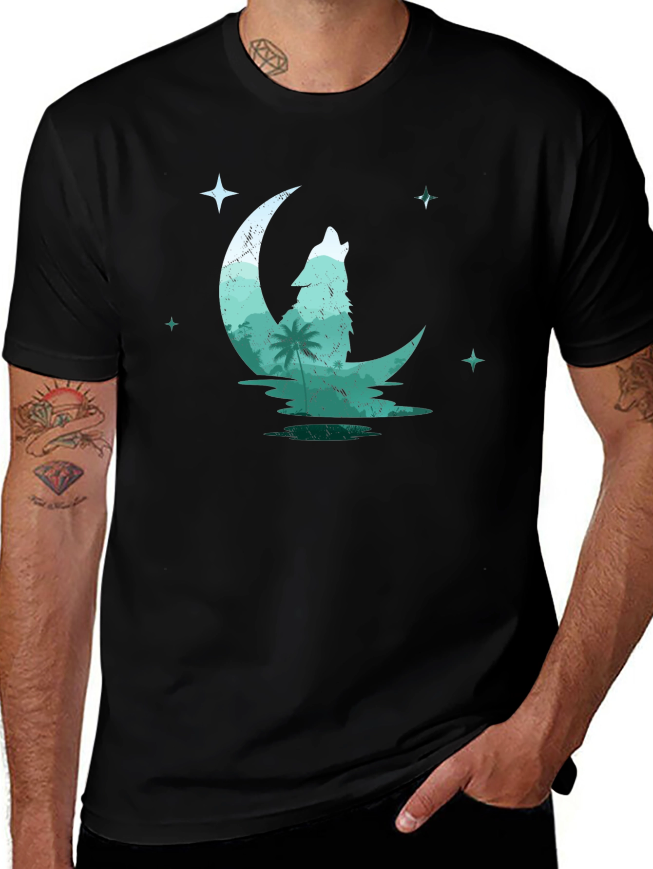Variant 7 of Wolf Moon Graphic Tee - Black Cotton T-Shirt