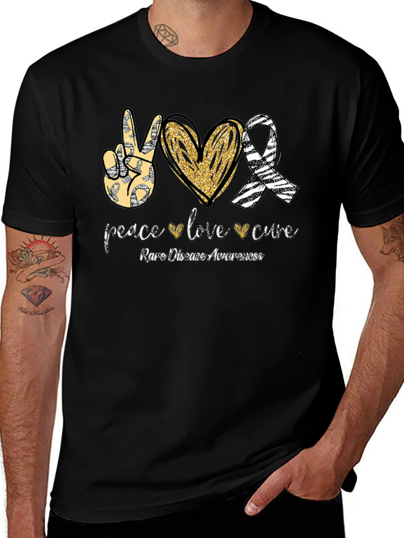 Rare Disease Awareness T-Shirt Peace Love Cure Black 
