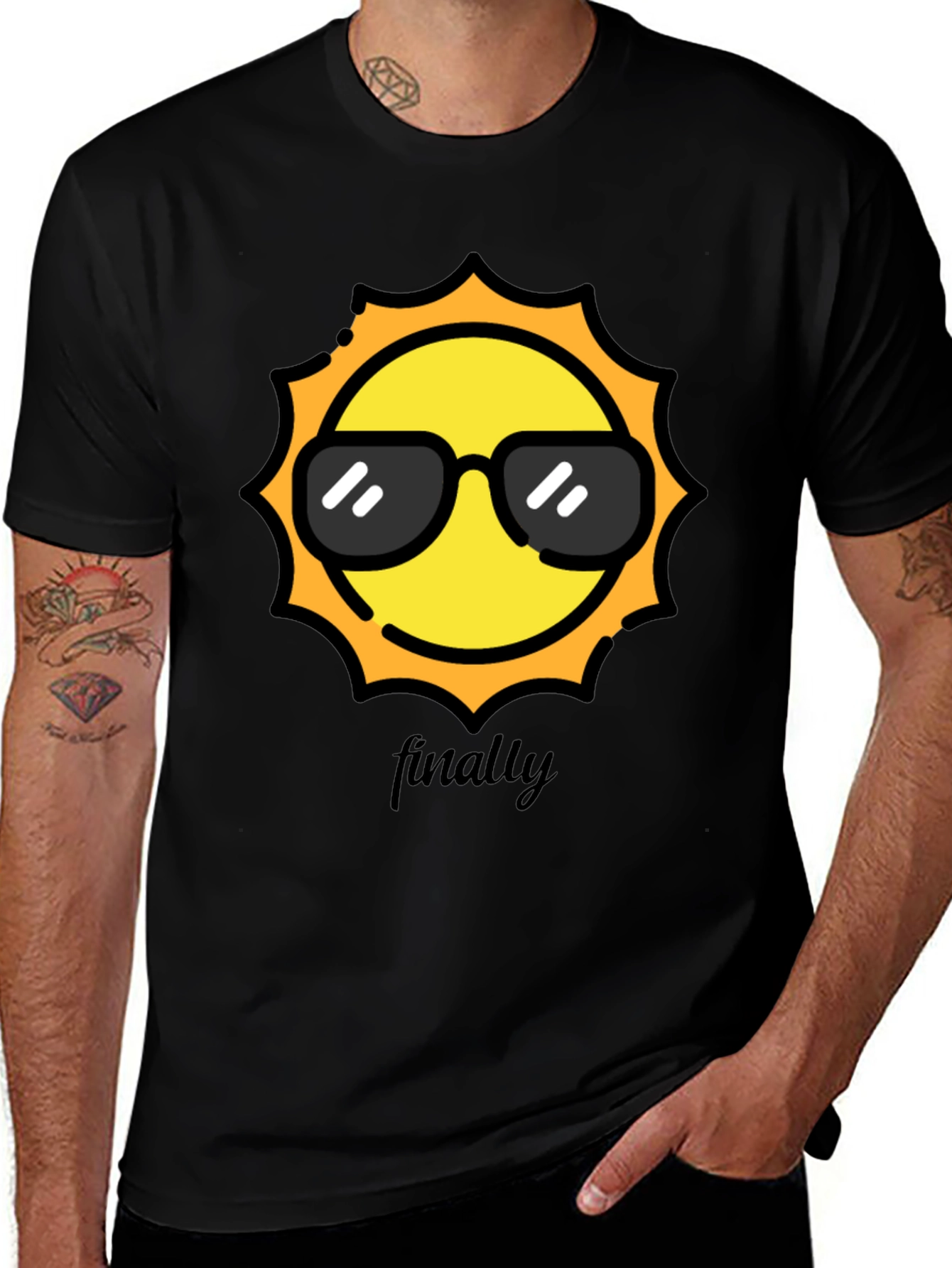 Variant 5 of Sunny Vibes T-Shirt - Black Cotton Tee with Cool Sun Graphic