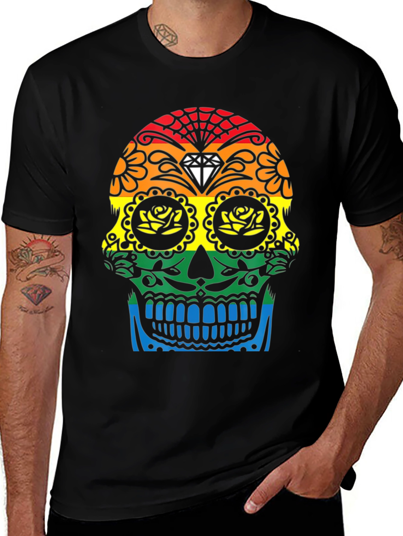 Variant 15 of Rainbow Sugar Skull Graphic Tee