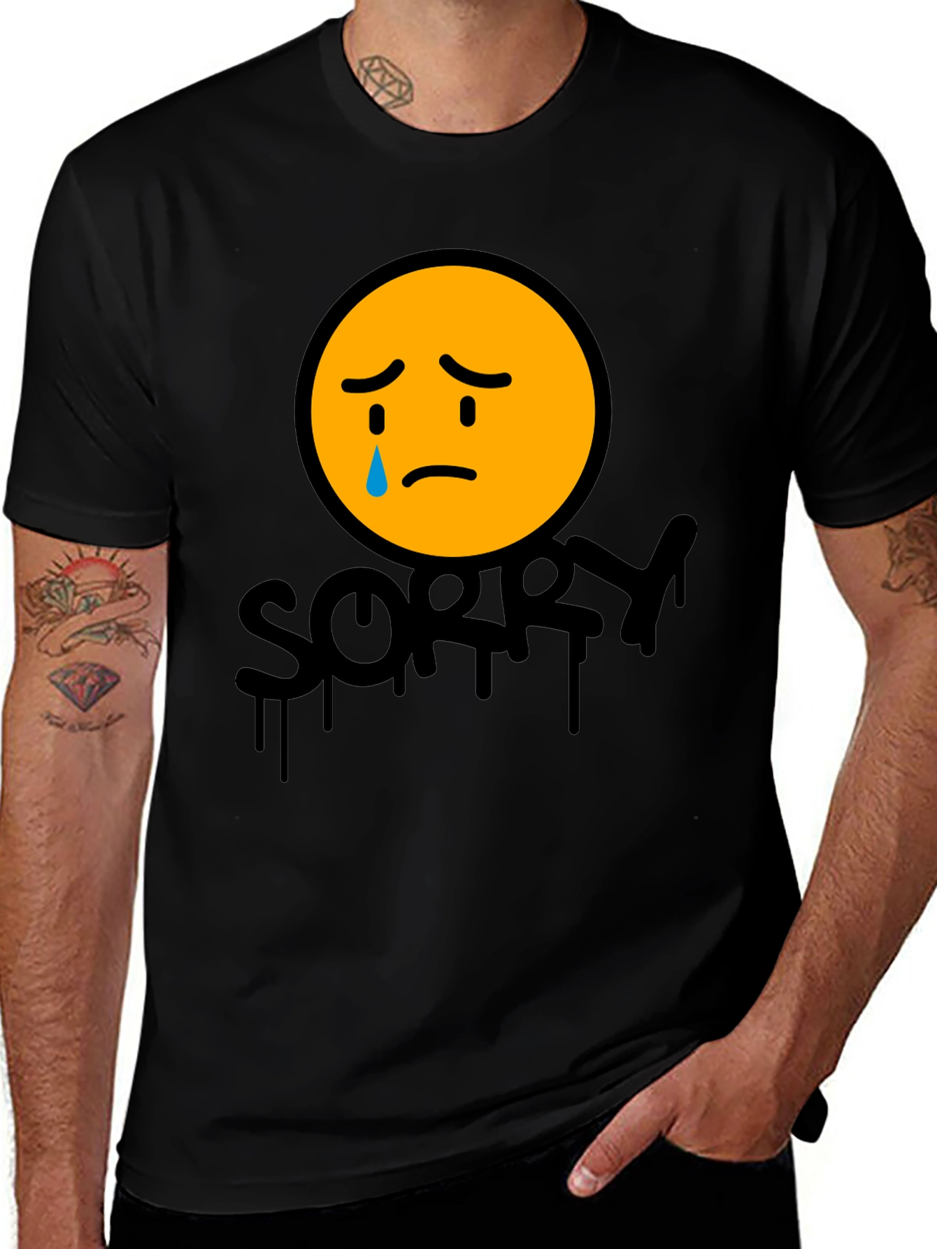 Variant 2 of Sorry Face Graphic Tee - Black Cotton Blend