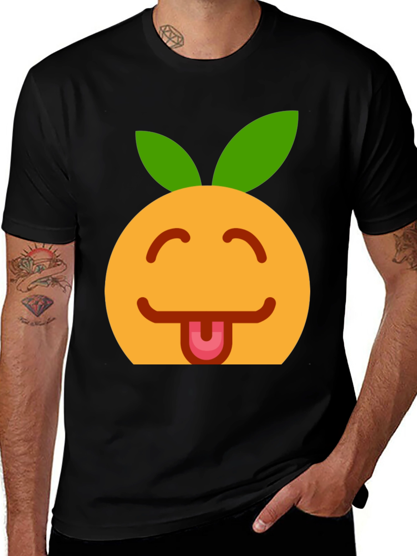 Variant 7 of Funny Orange Emoji Black T-Shirt